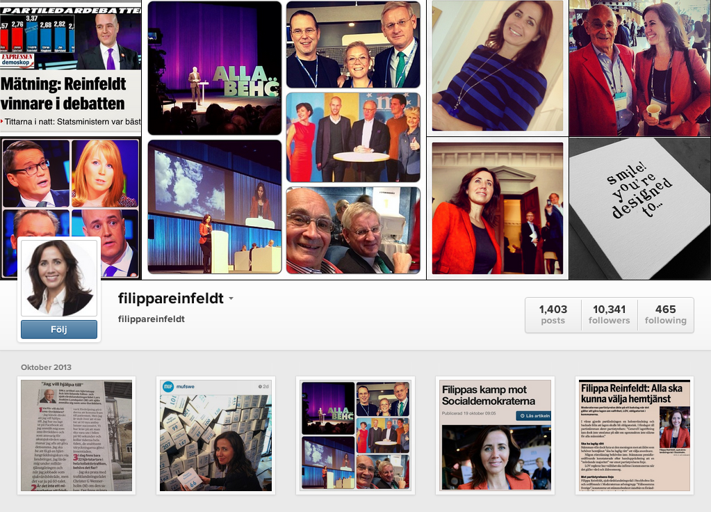Filippa Reinfeldts Instagramkonto.